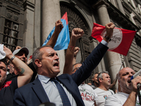 Employees of Whirlpool protest in Naples, Italy on September 23, 2019. Employees of the Naples office furious at the company's decision to p...