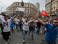 Employees of Whirlpool protest in Naples, Italy on September 23, 2019. Employees of the Naples office furious at the company's decision to p...