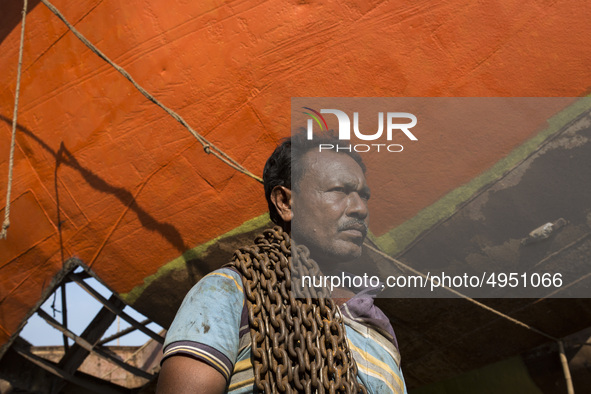 Bangladeshi labourer work in a dockyard beside the Buriganga River in Dhaka, Bangladesh on October 04, 2019.
There are  twenty-eight dockyar...