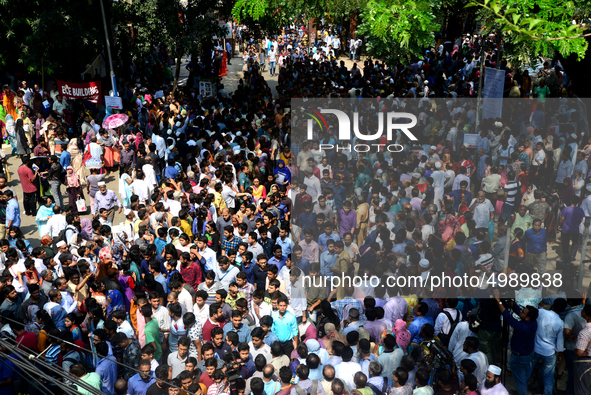 Bangladeshi admission seekers exit Buet premises in line ahead of the tests amid tight security in Dhaka, Bangladesh, on October 14, 2019.Th...