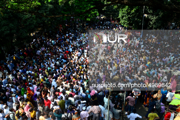 Bangladeshi admission seekers exit Buet premises in line ahead of the tests amid tight security in Dhaka, Bangladesh, on October 14, 2019.Th...