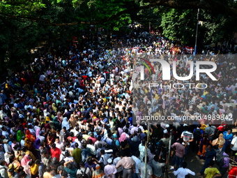 Bangladeshi admission seekers exit Buet premises in line ahead of the tests amid tight security in Dhaka, Bangladesh, on October 14, 2019.Th...