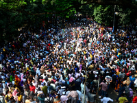 Bangladeshi admission seekers exit Buet premises in line ahead of the tests amid tight security in Dhaka, Bangladesh, on October 14, 2019.Th...