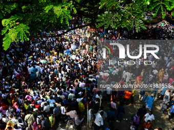 Bangladeshi admission seekers exit Buet premises in line ahead of the tests amid tight security in Dhaka, Bangladesh, on October 14, 2019.Th...