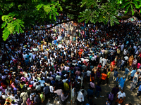 Bangladeshi admission seekers exit Buet premises in line ahead of the tests amid tight security in Dhaka, Bangladesh, on October 14, 2019.Th...