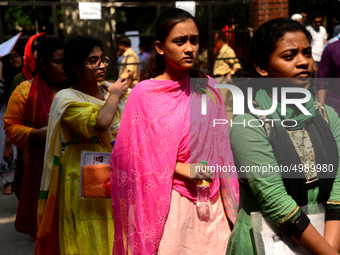 Bangladeshi admission seekers exit Buet premises in line ahead of the tests amid tight security in Dhaka, Bangladesh, on October 14, 2019.Th...