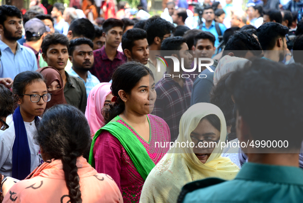 Bangladeshi admission seekers exit Buet premises in line ahead of the tests amid tight security in Dhaka, Bangladesh, on October 14, 2019.Th...