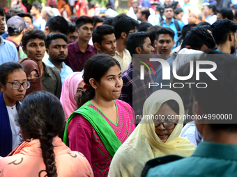 Bangladeshi admission seekers exit Buet premises in line ahead of the tests amid tight security in Dhaka, Bangladesh, on October 14, 2019.Th...