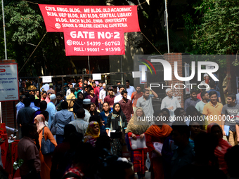 Bangladeshi admission seekers exit Buet premises in line ahead of the tests amid tight security in Dhaka, Bangladesh, on October 14, 2019.Th...