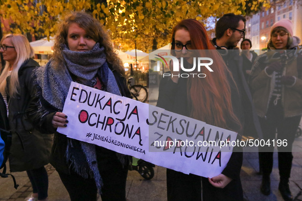 Protester holding sign that says ;Sexual education it's a healthcare' during the rally against a bill that would criminalize sex education i...