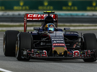 Spanish Carlos Sainz Jnr of Scuderia Toro Rosso in action during the qualifying session of the Malaysian Formula One Grand Prix at Sepang In...