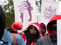 Striking teachers and supporters rally at the Lincoln Yards development site in Chicago on October 29, 2019. The Chicago Teachers Union is n...