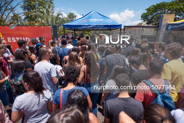 Brazilian students arrive for the National High School Exam (ENEM), in Franca, São Paulo, Brazil, on 3 November 2019. The exam is used as a...