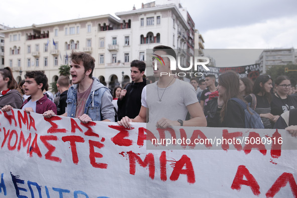 Students, educational associations and members of the Thessaloniki Students' Coordination Committee demonstrate about the problems in second...