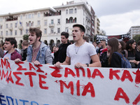 Students, educational associations and members of the Thessaloniki Students' Coordination Committee demonstrate about the problems in second...