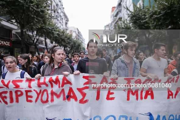 Students, educational associations and members of the Thessaloniki Students' Coordination Committee demonstrate about the problems in second...