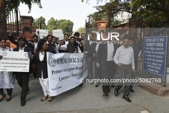 Lawyers march towards India Gate from the Supreme Court premises as they protest against Delhi Police on 4 November 2019 in New Delhi, India...