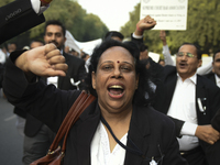 Lawyers march towards India Gate from the Supreme Court premises as they protest against Delhi Police on 4 November 2019 in New Delhi, India...