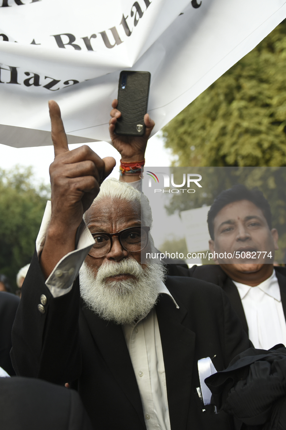 Lawyers march towards India Gate from the Supreme Court premises as they protest against Delhi Police on 4 November 2019 in New Delhi, India...