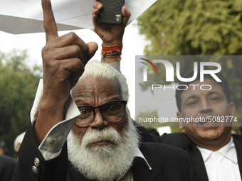 Lawyers march towards India Gate from the Supreme Court premises as they protest against Delhi Police on 4 November 2019 in New Delhi, India...