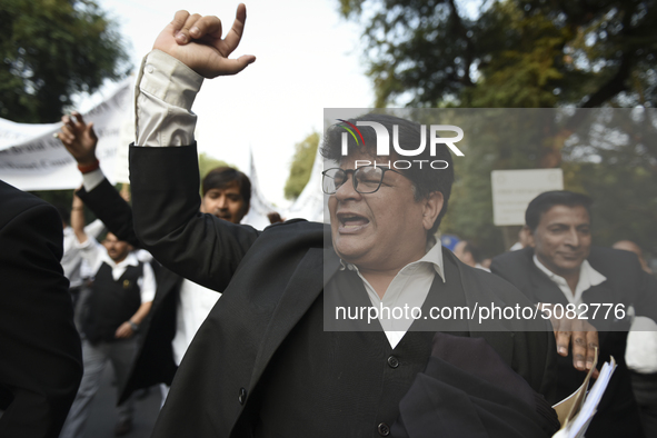 Lawyers march towards India Gate from the Supreme Court premises as they protest against Delhi Police on 4 November 2019 in New Delhi, India...