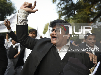 Lawyers march towards India Gate from the Supreme Court premises as they protest against Delhi Police on 4 November 2019 in New Delhi, India...