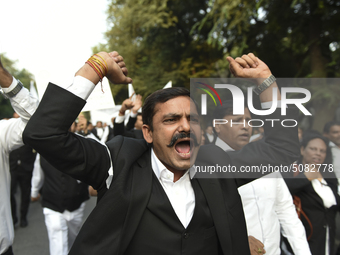 Lawyers march towards India Gate from the Supreme Court premises as they protest against Delhi Police on 4 November 2019 in New Delhi, India...