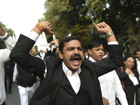 Lawyers march towards India Gate from the Supreme Court premises as they protest against Delhi Police on 4 November 2019 in New Delhi, India...