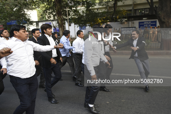 Lawyers march towards India Gate from the Supreme Court premises as they protest against Delhi Police on 4 November 2019 in New Delhi, India...