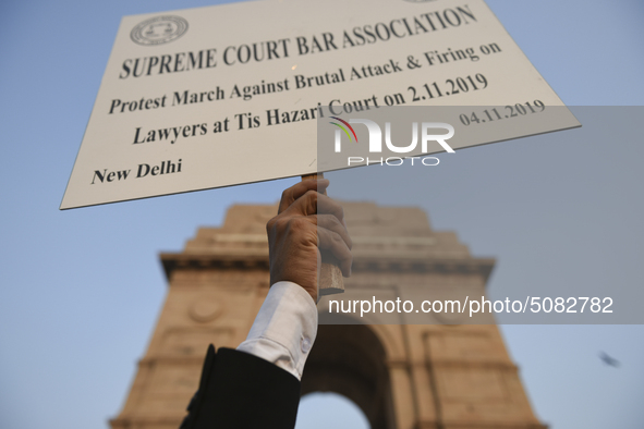 Lawyers protests in front of India Gate against Delhi Police on 4 November 2019 in New Delhi, India. A major clash broke out between Delhi P...