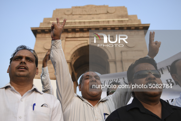 Lawyers march towards India Gate from the Supreme Court premises as they protest against Delhi Police on 4 November 2019 in New Delhi, India...