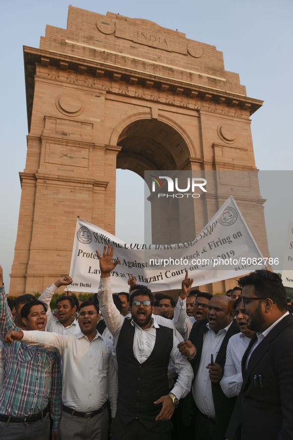 Lawyers protests in front of India Gate against Delhi Police on 4 November 2019 in New Delhi, India. A major clash broke out between Delhi P...