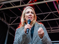 Lilian Marijnissen from the political party SP is seen giving a speech, during the massive teachers demonstration that took place in The Hag...