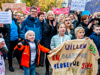 Some children are seen shouting slogans during the massive teachers demonstration that took place in The Hague, on November 6th, 2019. (