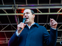 Lodewijk Asscher from the political party PvDA, is seen giving a speech during the massive teachers demonstration that took place in The Hag...