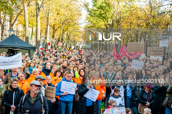 Thousands of teachers are seen listening the speeches during the massive teachers demonstration that took place in The Hague, on November 6t...