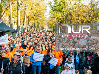 Thousands of teachers are seen listening the speeches during the massive teachers demonstration that took place in The Hague, on November 6t...