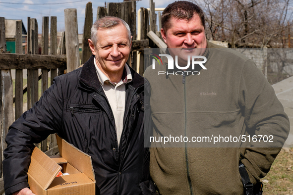 On the left, Pastor Vladimir Priadka of the Kovcheg protestant church in Krasnogorovka posing with pastor Ivanov. On April 6 2015, we visit...