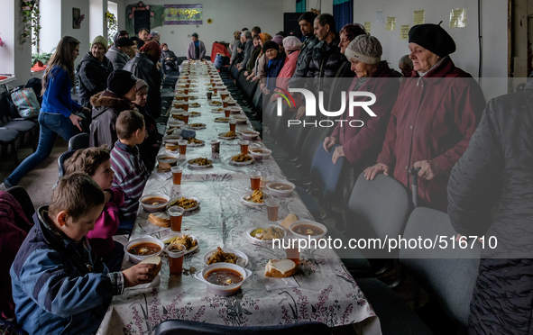 Up to 40 people at a time can sit around the table inside the church.
On April 6 2015, we visit Krasnogorovka. What we saw is the evident b...