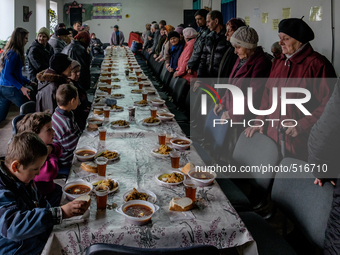 Up to 40 people at a time can sit around the table inside the church.
On April 6 2015, we visit Krasnogorovka. What we saw is the evident b...