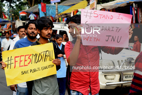 Students, Alumni of  Jawaharlal Nehru University  (JNU) at the part in the a protest rally against Center Modi Goverment apple to the Save P...