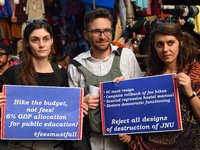 Students, Alumni of  Jawaharlal Nehru University  (JNU) at the part in the a protest rally against Center Modi Goverment apple to the Save P...