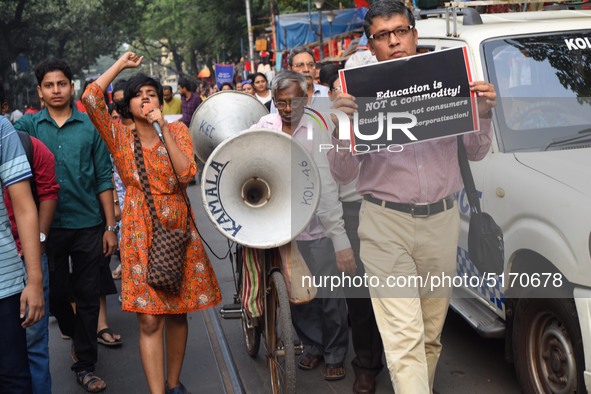 Students, Alumni of  Jawaharlal Nehru University  (JNU) at the part in the a protest rally against Center Modi Goverment apple to the Save P...