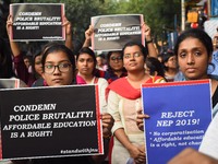 Students, Alumni of  Jawaharlal Nehru University  (JNU) at the part in the a protest rally against Center Modi Goverment apple to the Save P...