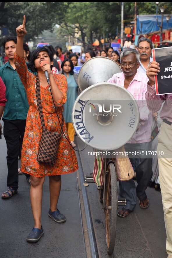 Students, Alumni of  Jawaharlal Nehru University  (JNU) at the part in the a protest rally against Center Modi Goverment apple to the Save P...