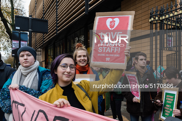 Higher and further education staff and students take part in a rally at University College London (UCL) campus in support of university staf...