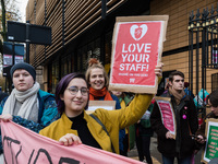 Higher and further education staff and students take part in a rally at University College London (UCL) campus in support of university staf...