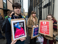 Higher and further education staff and students take part in a rally at University College London (UCL) campus in support of university staf...