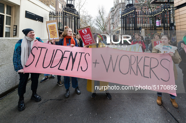 Higher and further education staff and students take part in a protest march at University College London (UCL) campus in support of univers...