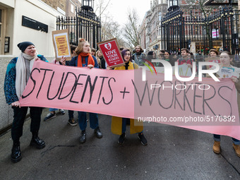 Higher and further education staff and students take part in a protest march at University College London (UCL) campus in support of univers...